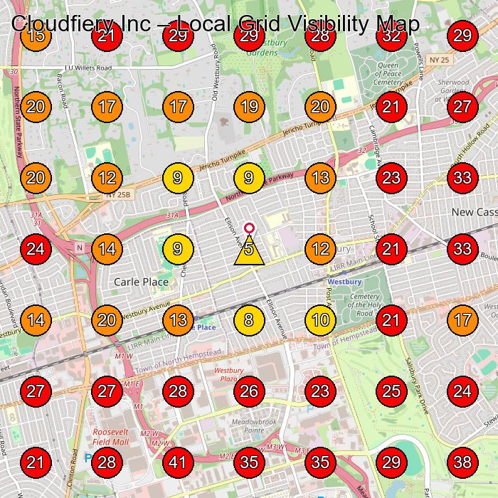 Cloudfiery Inc GeoGrid visibility map for Computer Repair Service in None